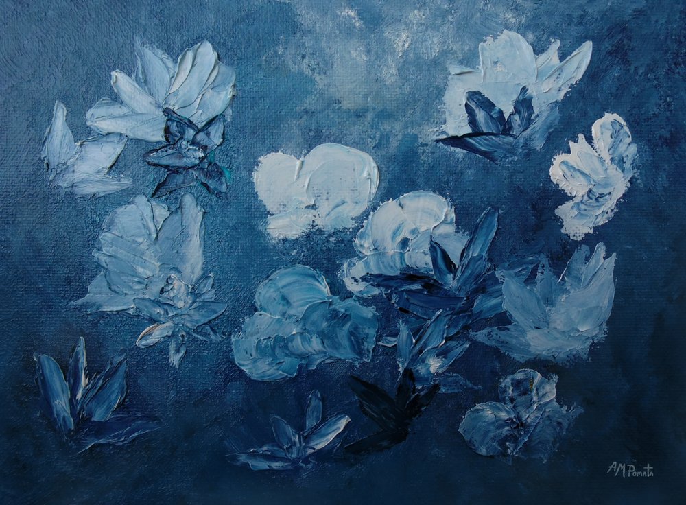 Blue Abstract Flowers by Angeles M. Pomata