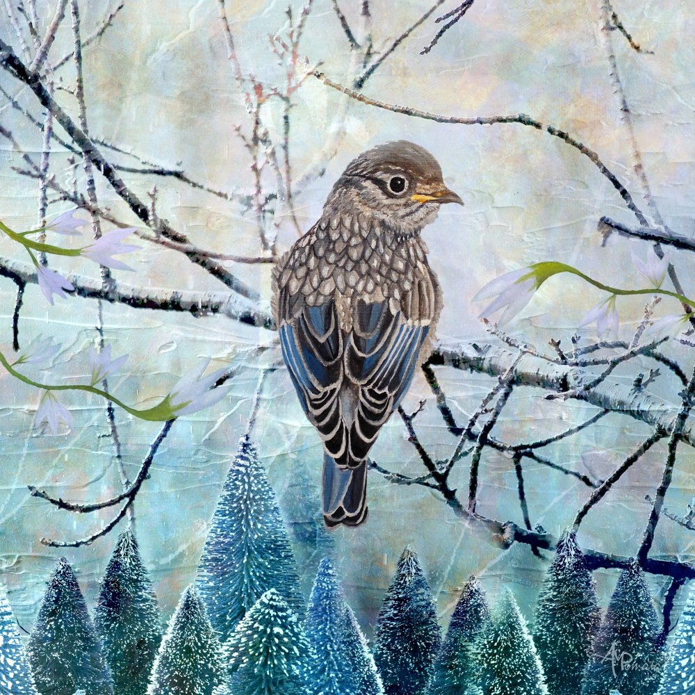 Blue Bird Winter Scene by Angeles M. Pomata