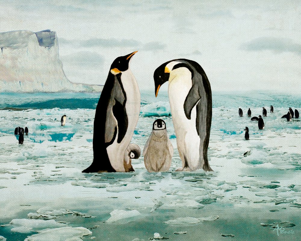 Emperor Penguin Family by Angeles M. Pomata