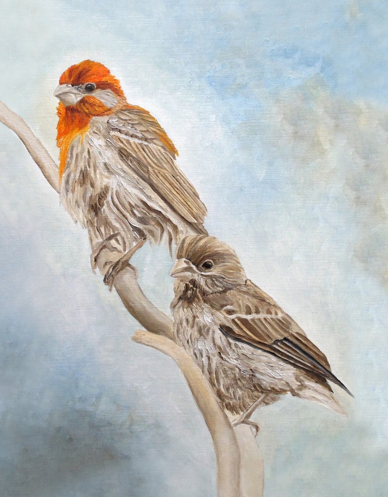 Finches On A Branch by Angeles M. Pomata