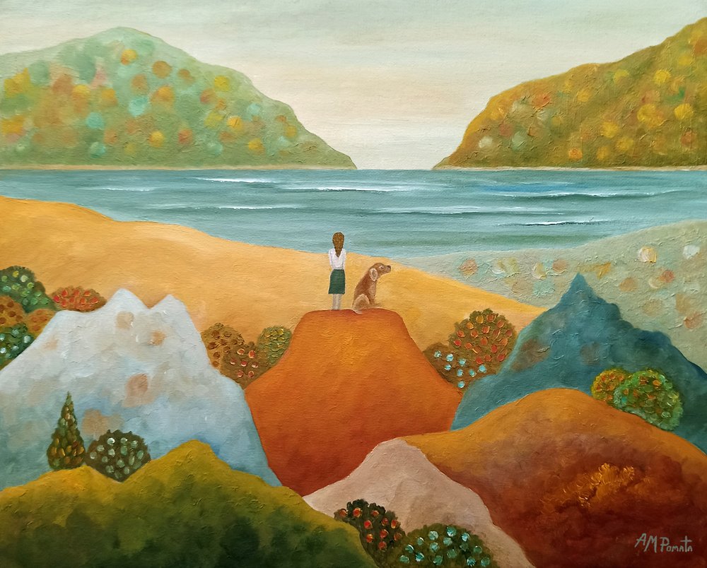 Girl Dog Sea View by Angeles M. Pomata