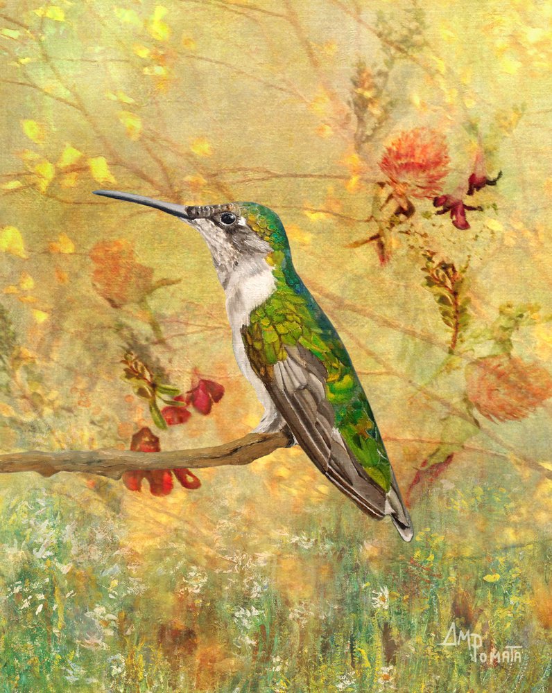 Golden Hummingbird Perch by Angeles M. Pomata