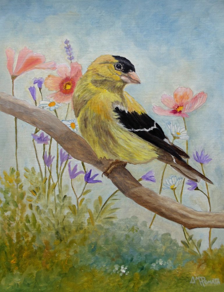 Goldfinch Among Wildflowers by Angeles M. Pomata
