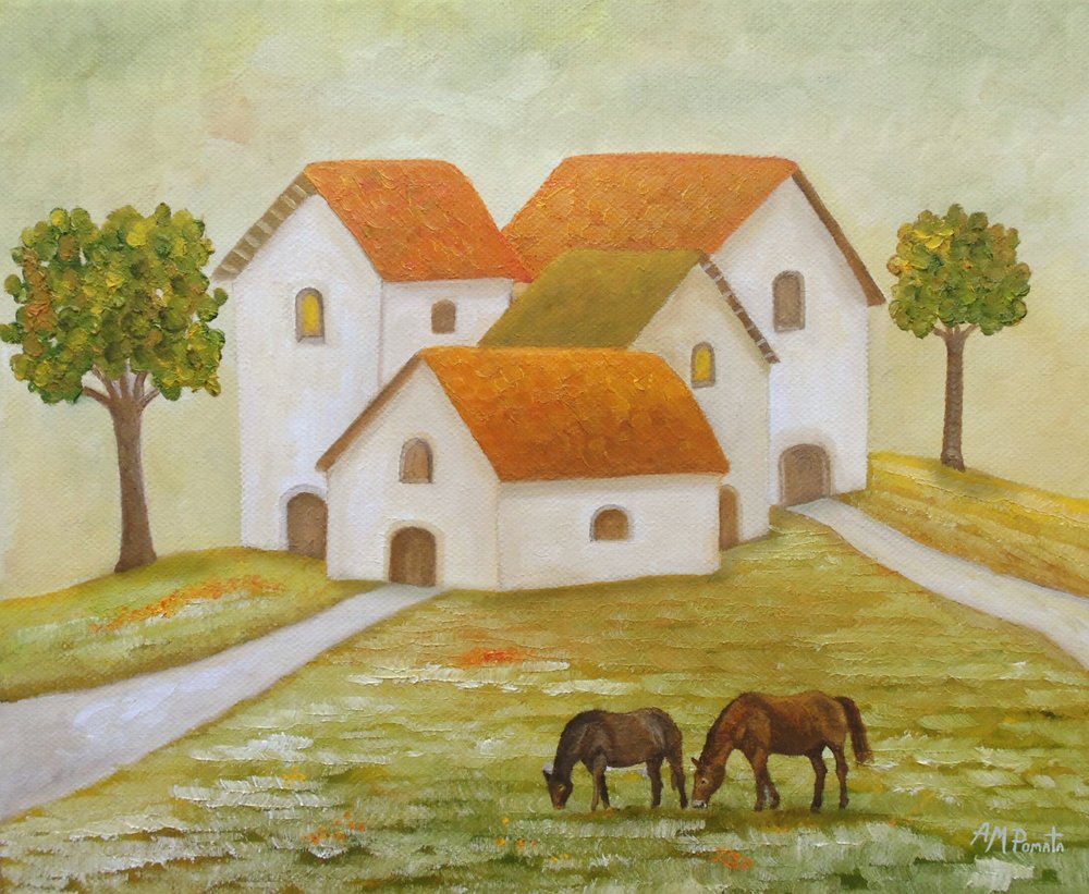 Peaceful Village Horses by Angeles M. Pomata