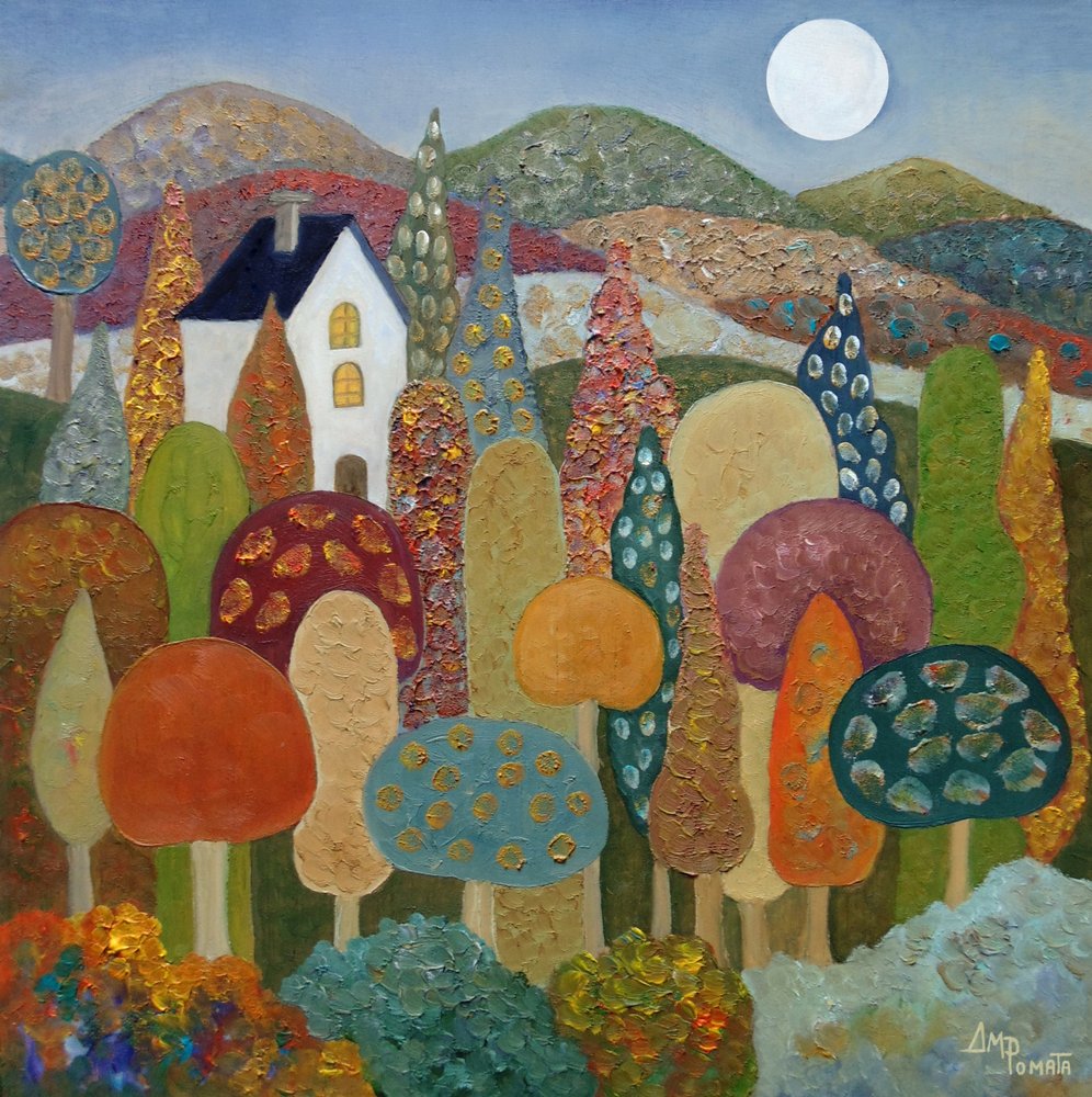 Whimsical Moonlit Landscape by Angeles M. Pomata