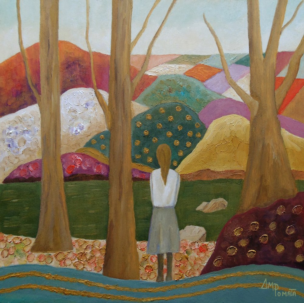 Woman Among Vibrant Hills by Angeles M. Pomata