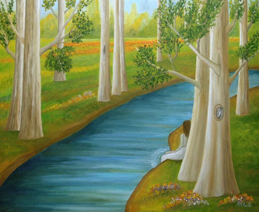 Woman By Tranquil River by Angeles M. Pomata