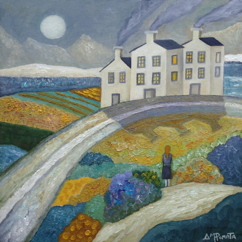 Woman in Moonlit Village by Angeles M. Pomata