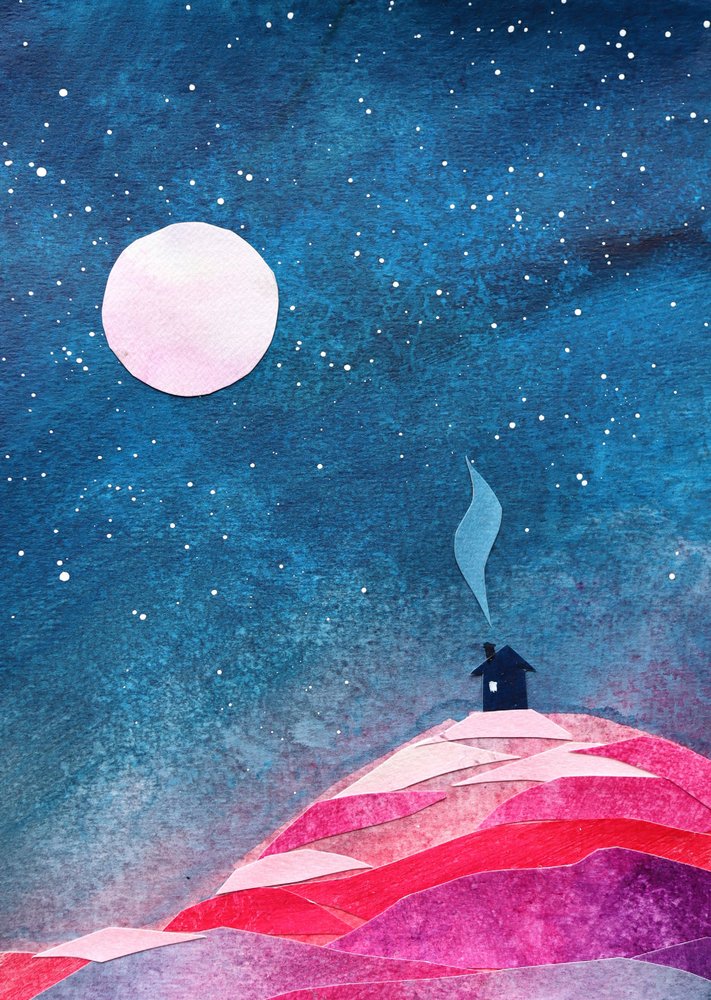 Cozy House Under Moon by Ania Witwitzka