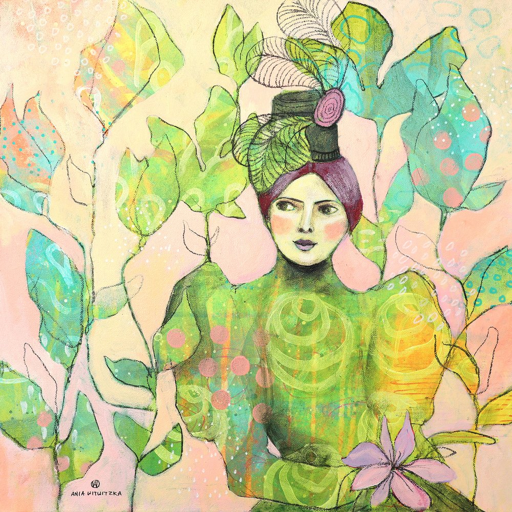 Green Hat Garden Woman by Ania Witwitzka
