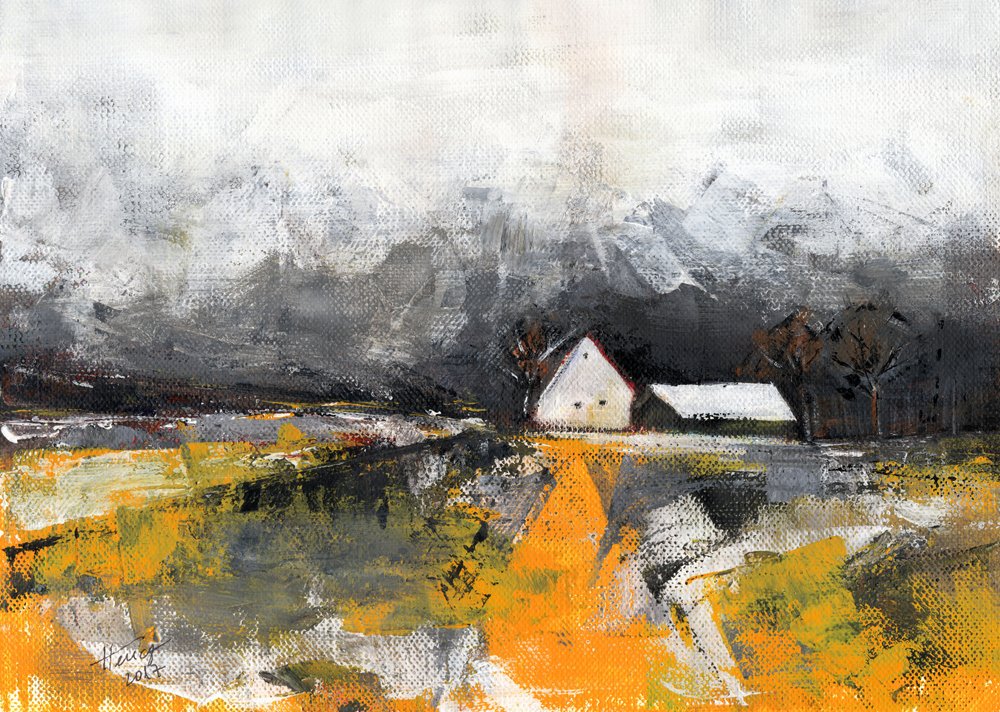 Abstract Winter Farm by Aniko Hencz