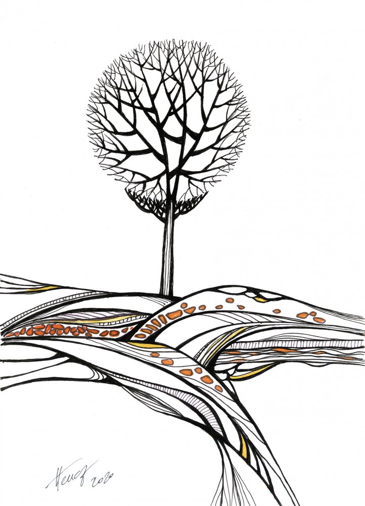 Stylized Bare Tree Landscape by Aniko Hencz
