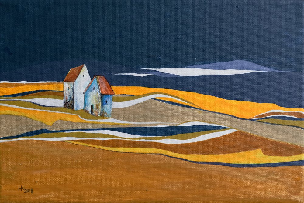 Two Houses Rolling Hills by Aniko Hencz