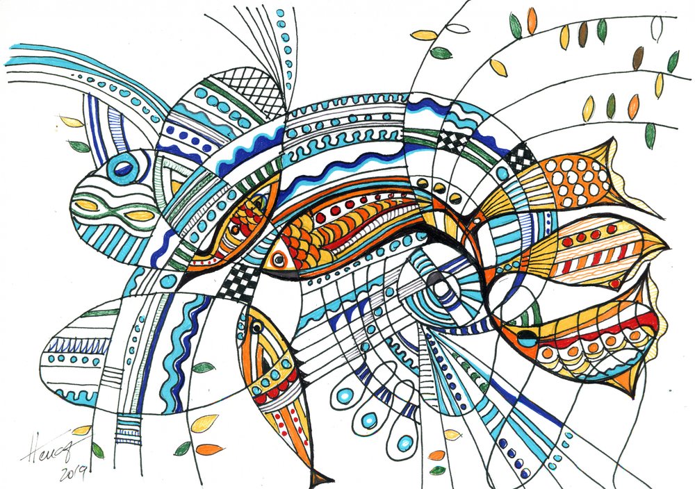 Vibrant Abstract Fish by Aniko Hencz