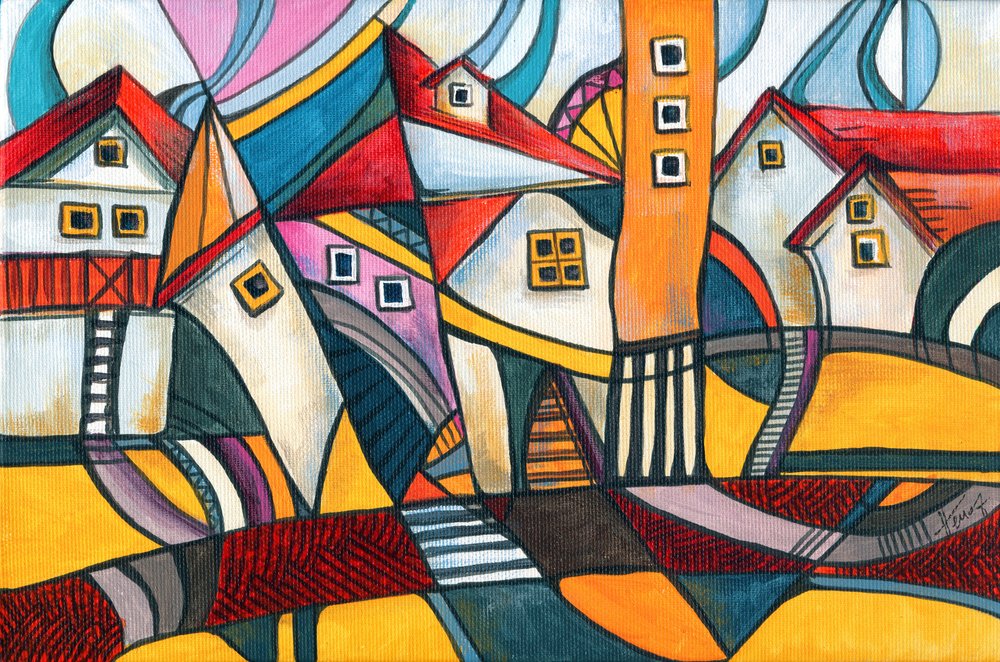 Vibrant Geometric City by Aniko Hencz