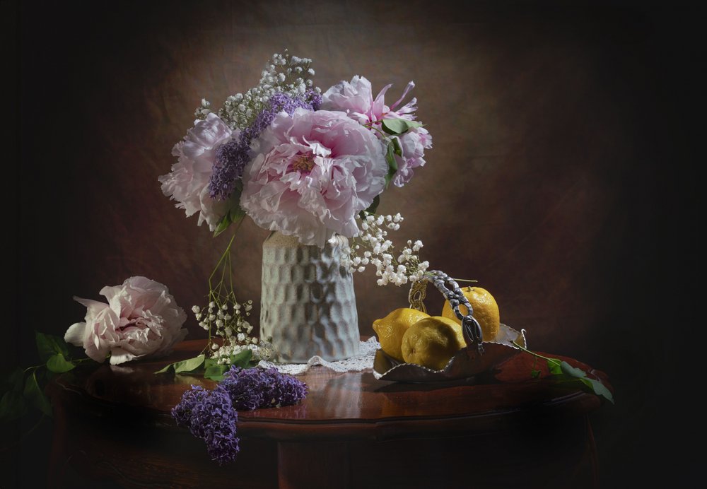 Elegant Peonies and Lemons by Anna Qu