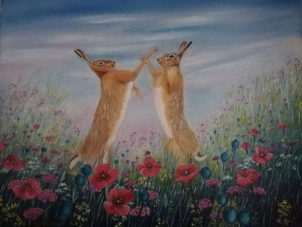Dancing Hares Poppy Field by Annette Armitage