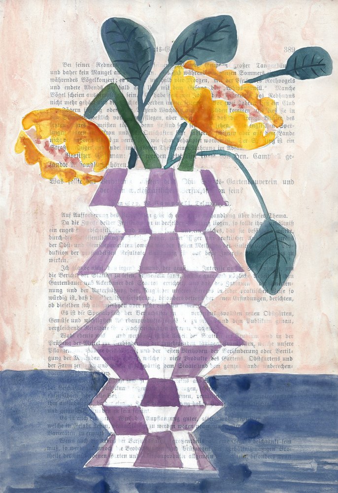 Vase with Golden Blooms by Annick