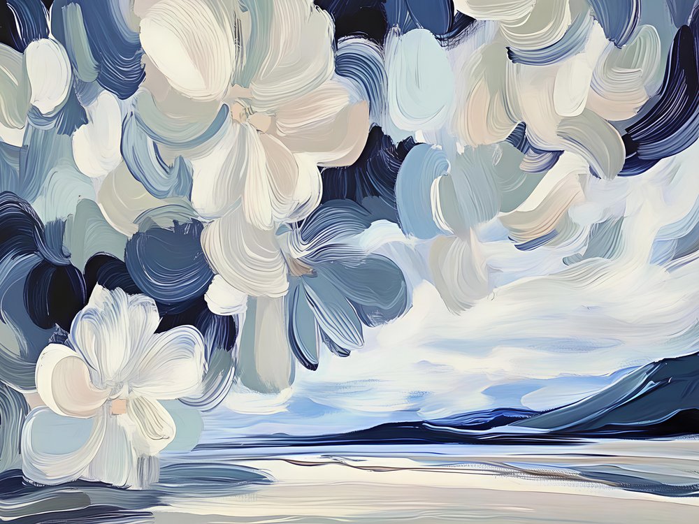 Blue Floral Landscape by Avanesova Elena