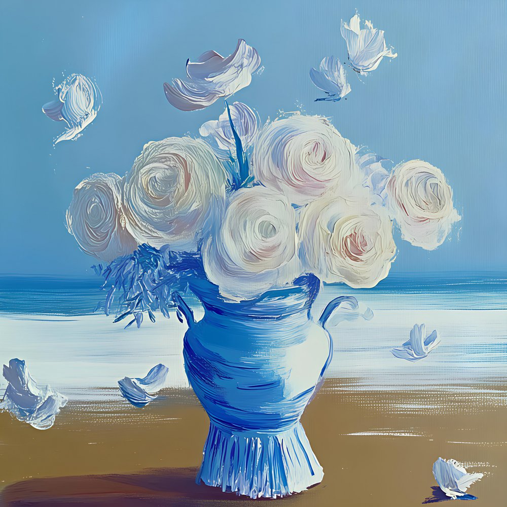 Blue Vase Beach Blooms by Avanesova Elena