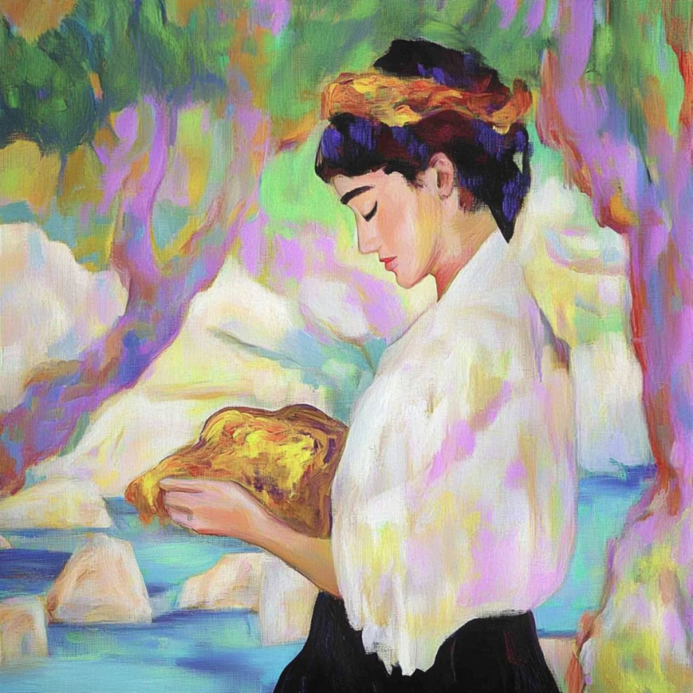 Contemplative Woman With Bread by Avanesova Elena