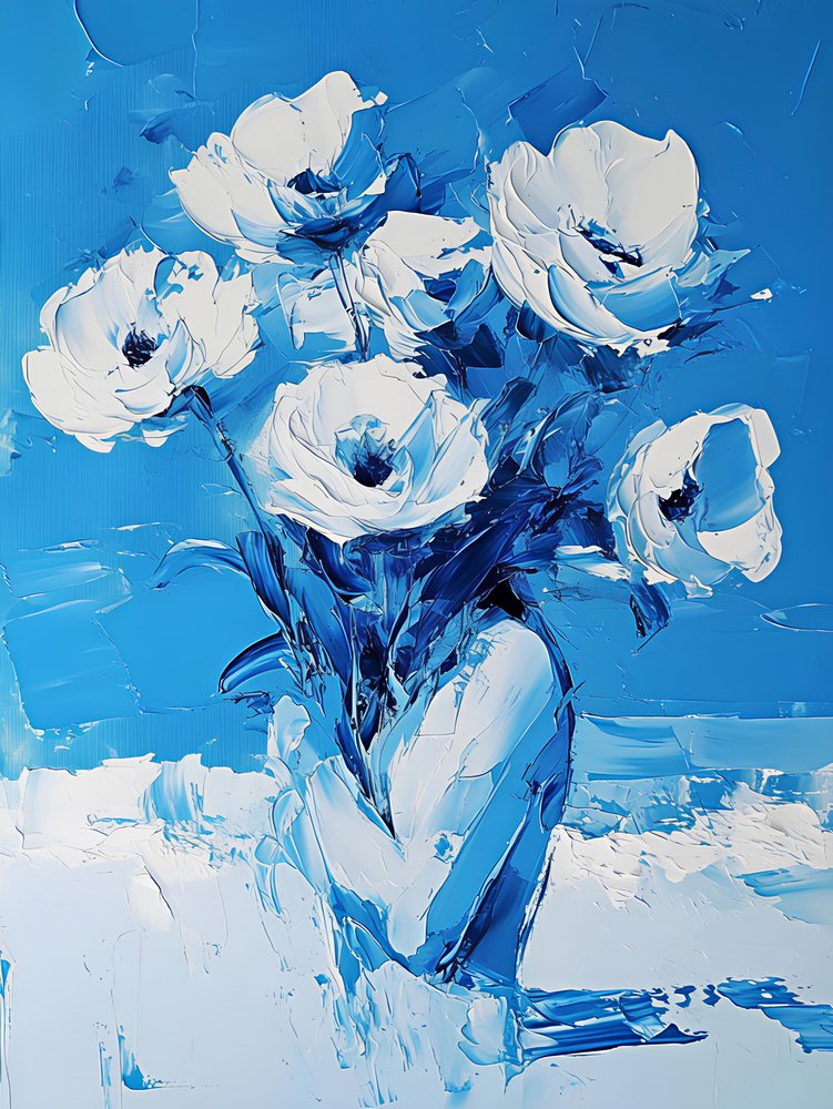 Textured Blue Flowers by Avanesova Elena
