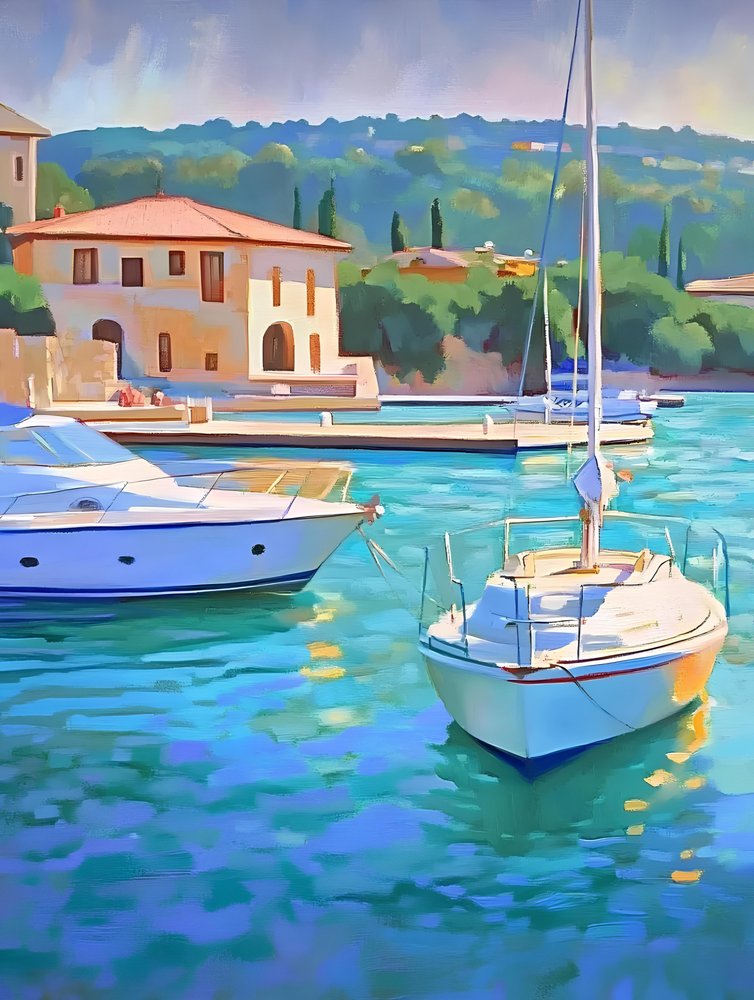 Turquoise Harbor Boats by Avanesova Elena