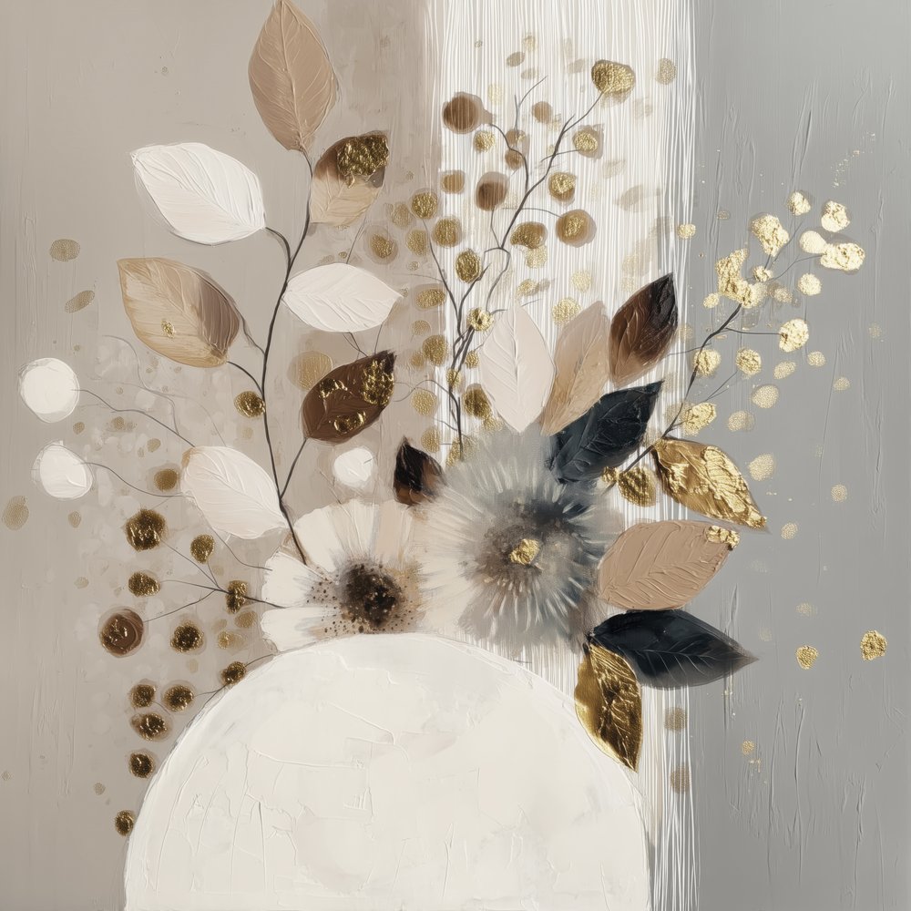 Golden Abstract Floral by Bella Eve
