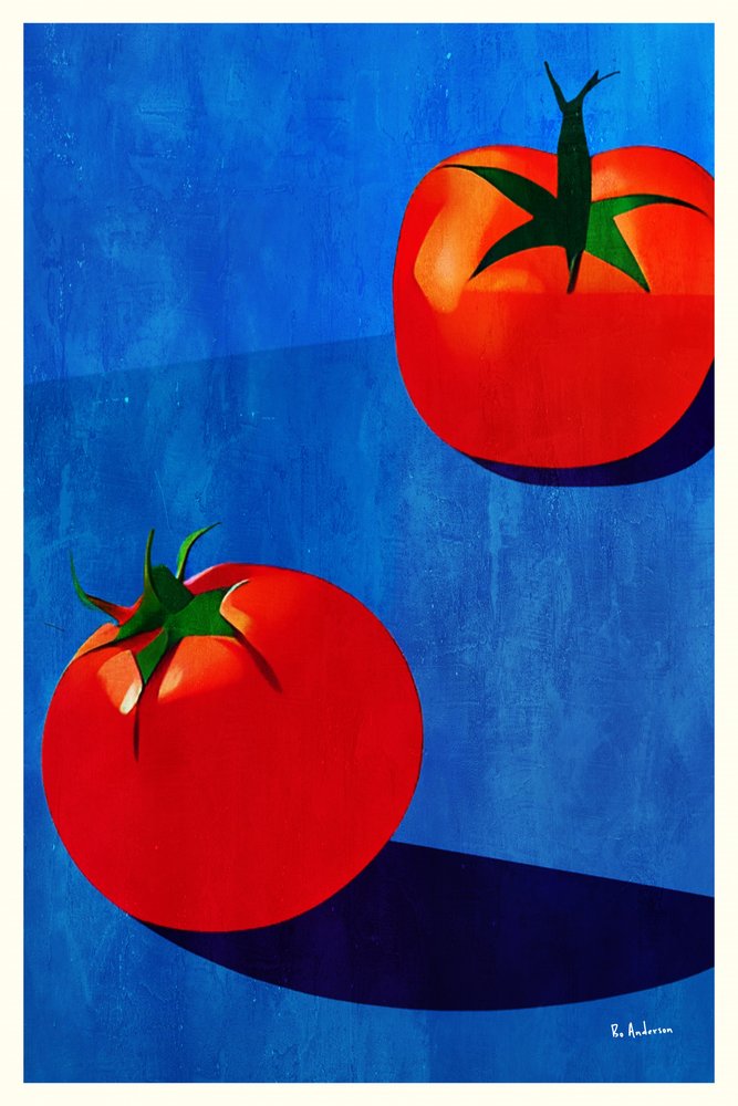 Red Tomatoes on Blue by Bo Anderson
