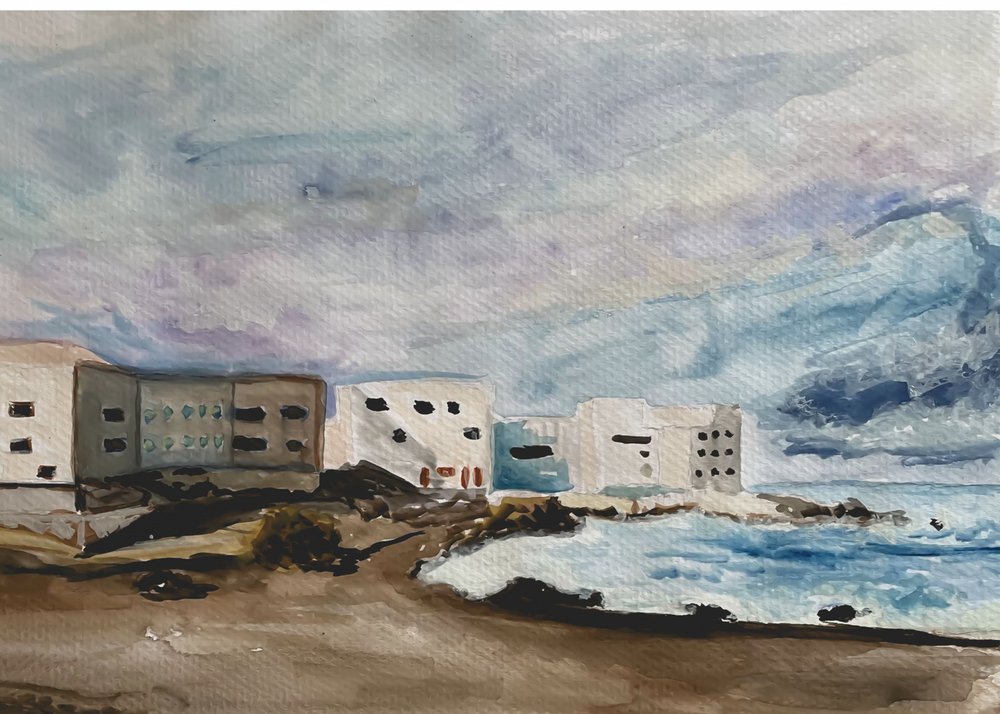 Coastal Buildings Stormy Sea by Carola Cedell