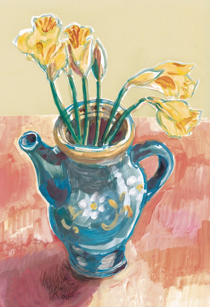 Daffodils In Blue Teapot by Catalina Somolinos