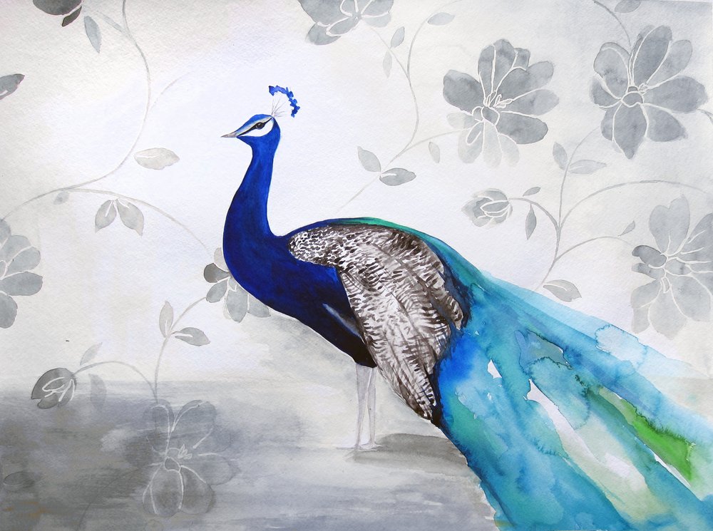 Elegant Blue Peacock Floral by Christine Lindstrom