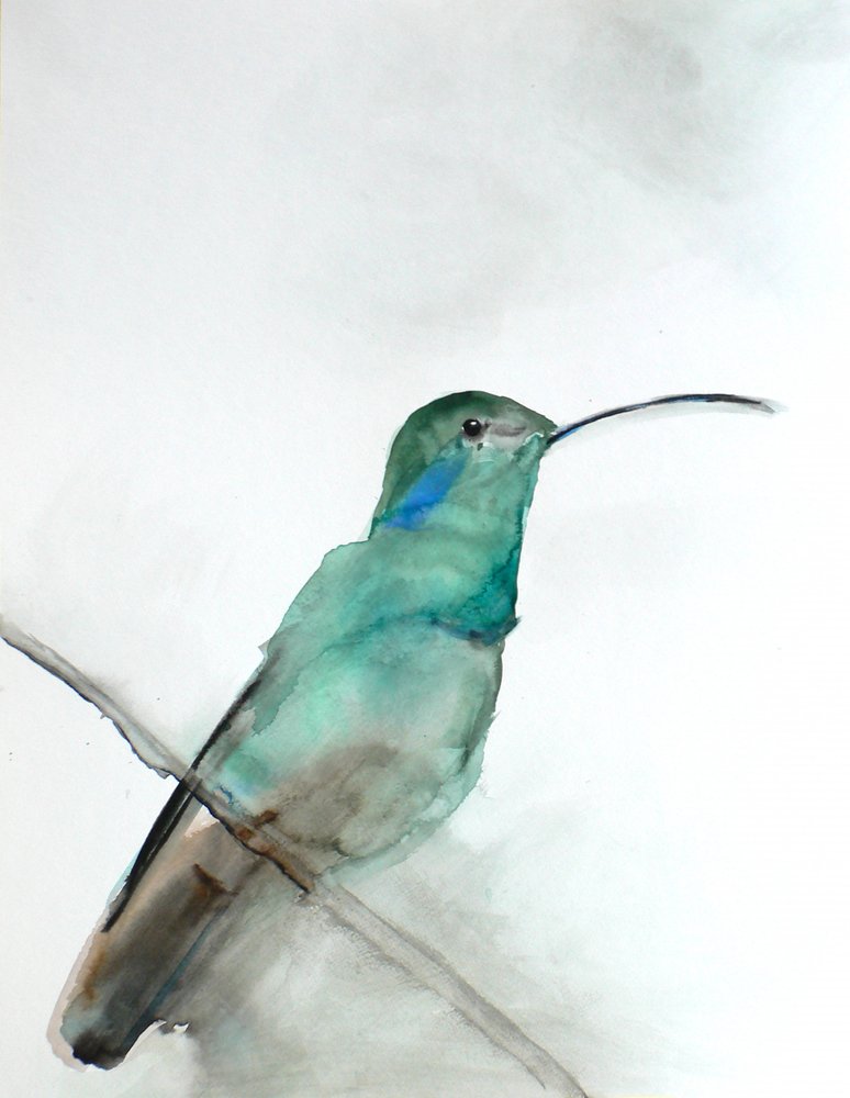 Watercolor Teal Hummingbird by Christine Lindstrom