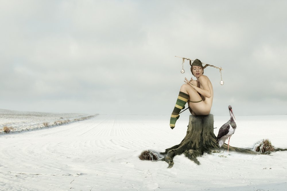 Nude Jester Winter Scene by Christine von Diepenbroek