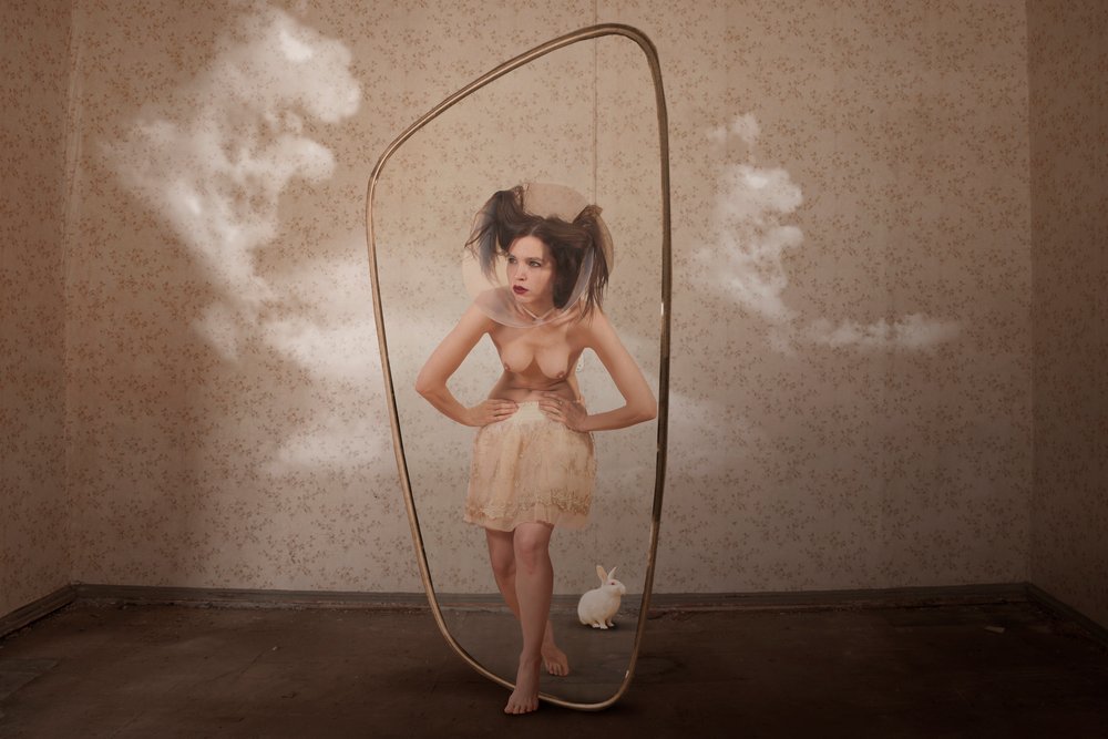 Woman Rabbit Mirror by Christine von Diepenbroek