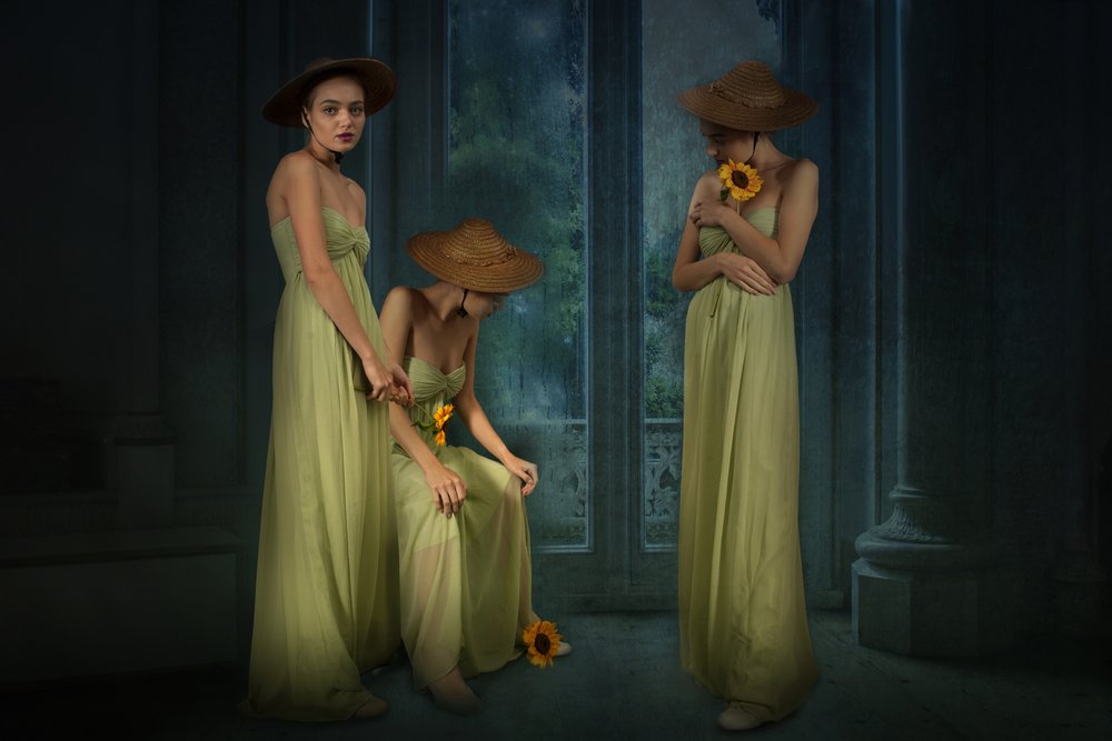Women Sunflowers Rainy Window by Christine von Diepenbroek