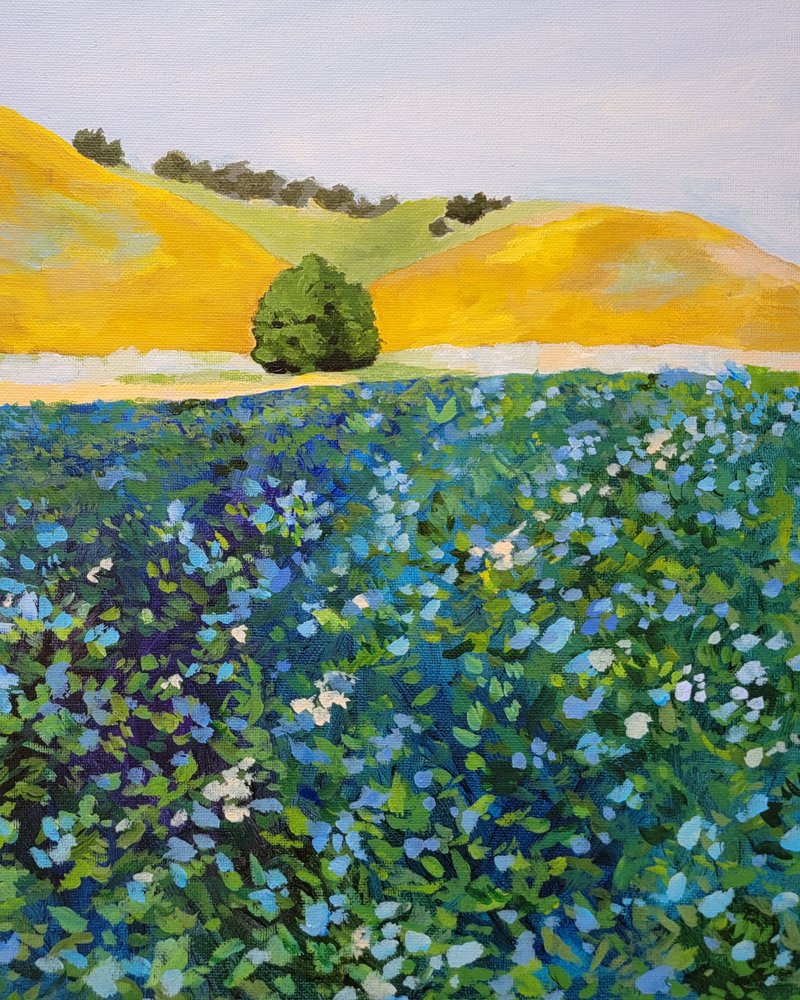 Vibrant Blue Flower Field by Claire Whitehead