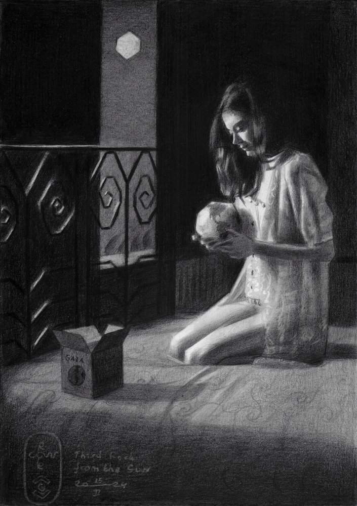 Contemplative Woman Holding Skull by Corné Akkers