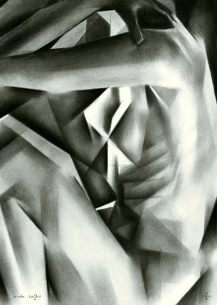 Cubist Charcoal Figure by Corné Akkers