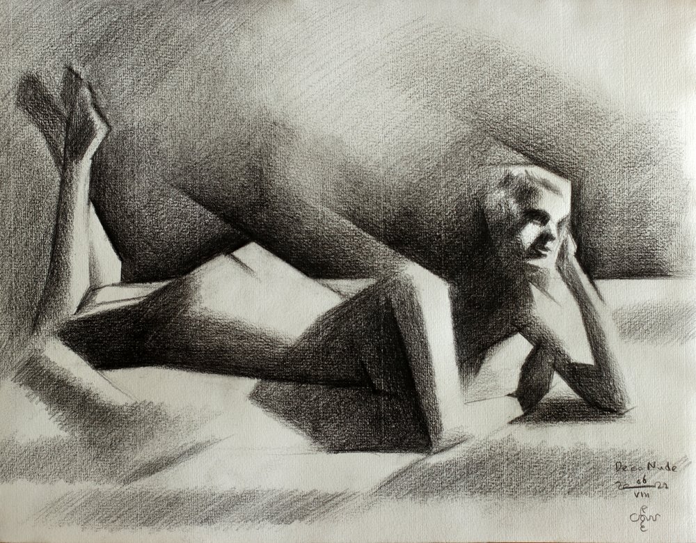 Cubist Reclining Nude by Corné Akkers
