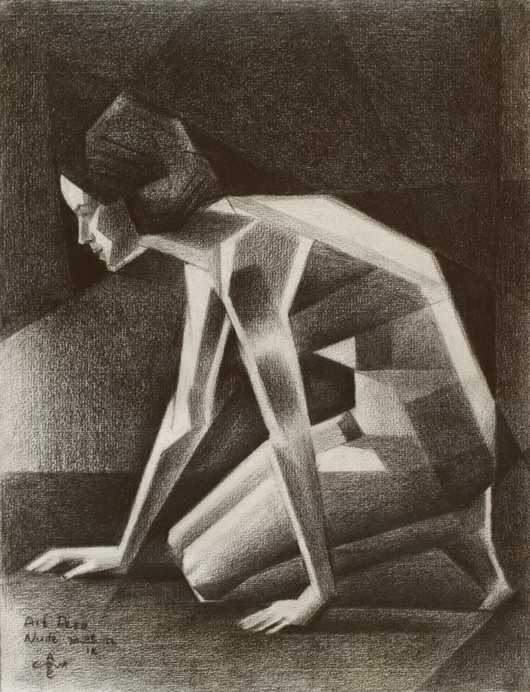 Geometric Crouching Woman by Corné Akkers