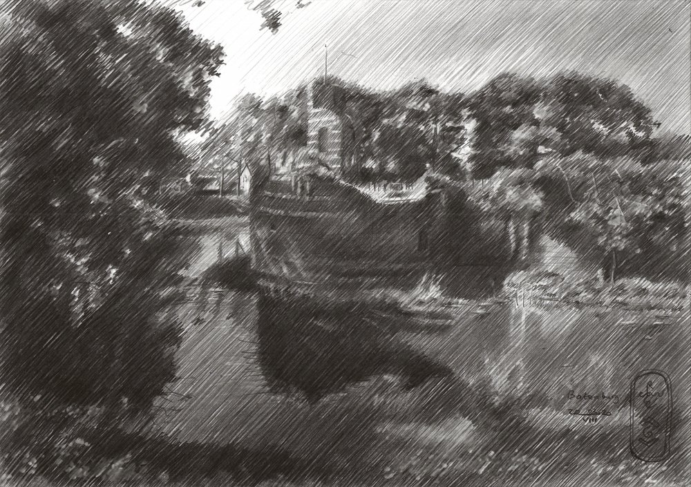 Historic Riverboat Sketch by Corné Akkers