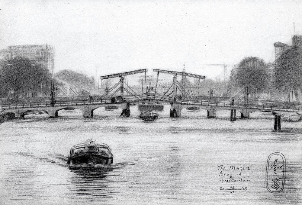Magere Brug Amsterdam Drawing by Corné Akkers