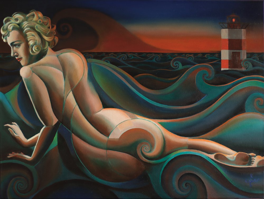 Nude Woman Ocean Waves by Corné Akkers