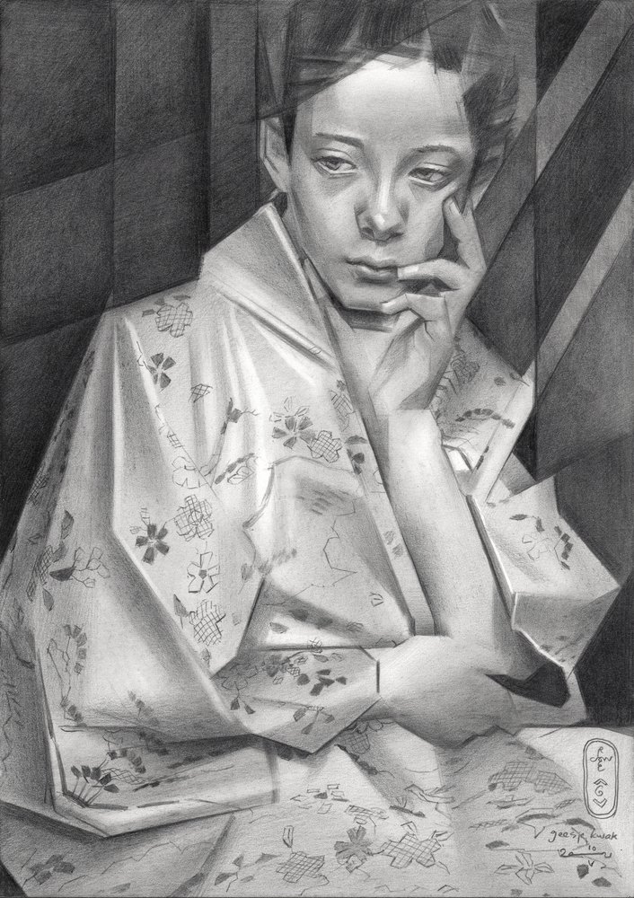 Pensive Kimono Girl by Corné Akkers
