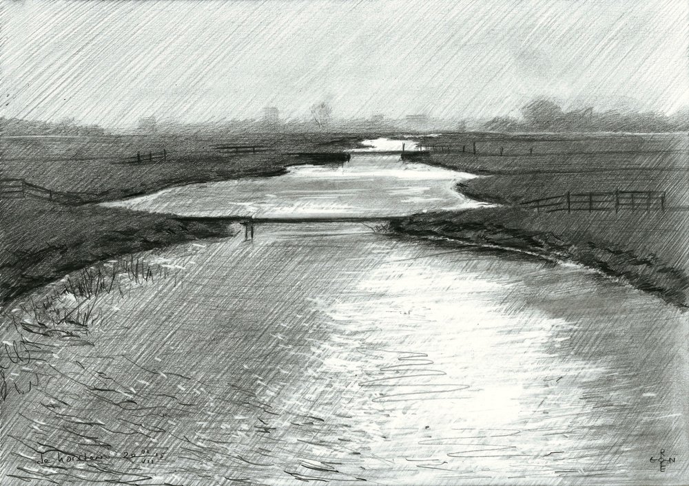 Quiet River Landscape Sketch by Corné Akkers