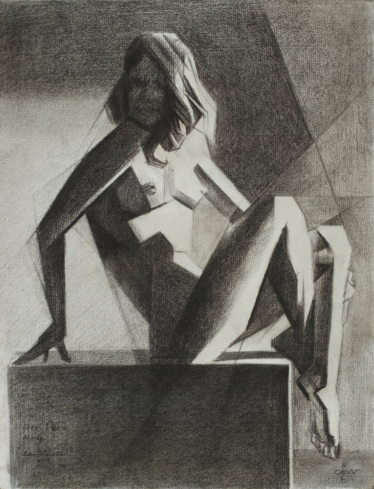Seated Geometric Nude by Corné Akkers
