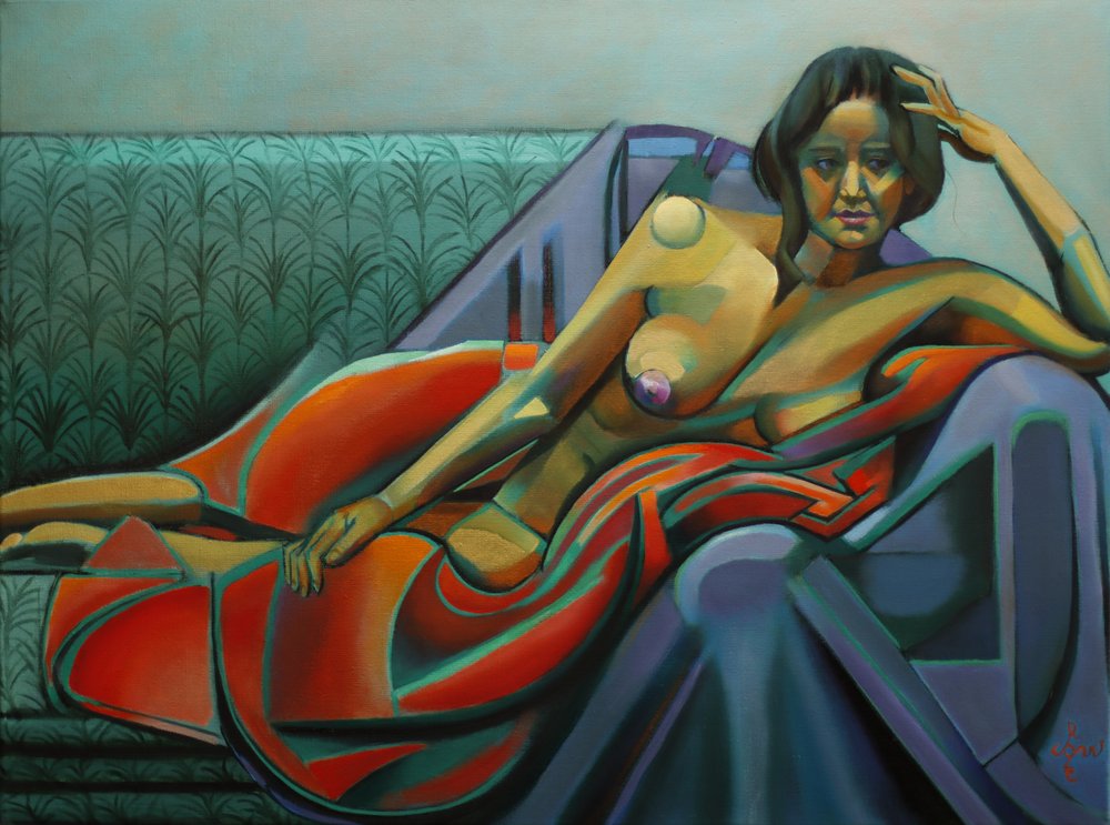 Vibrant Reclining Nude by Corné Akkers