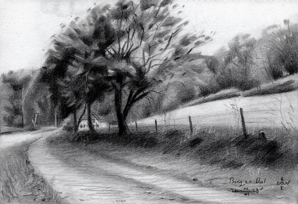 Winding Country Road Sketch by Corné Akkers