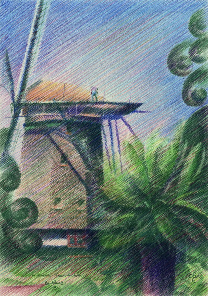 Windmill Vista Drawing by Corné Akkers
